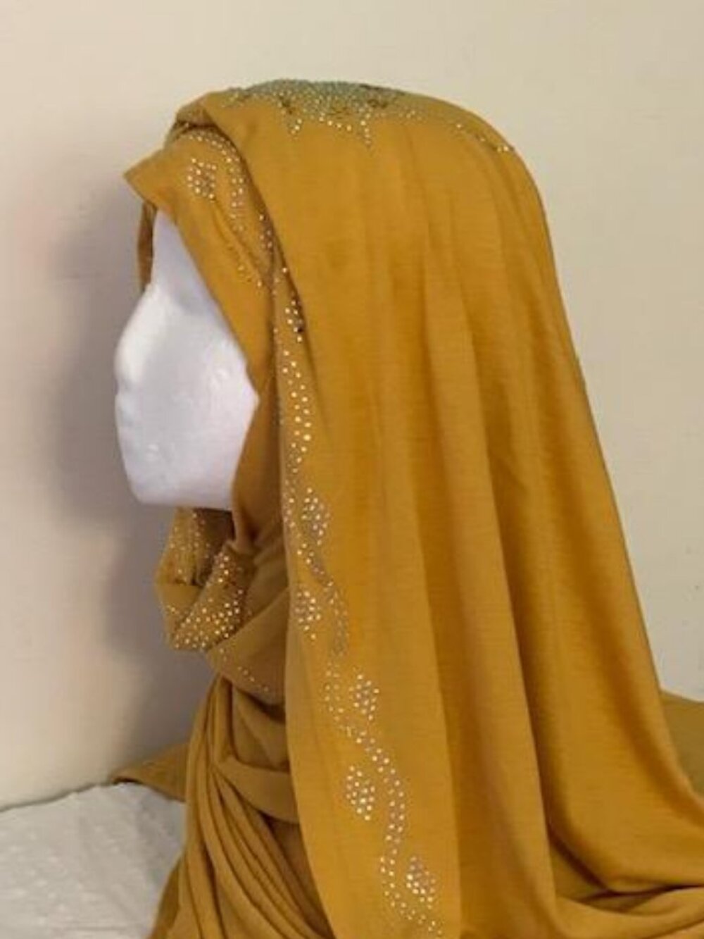 Women's Golden Tan Rhinestone Fashion Jersey Scarf 28 x 70 Headwrap  Hijab